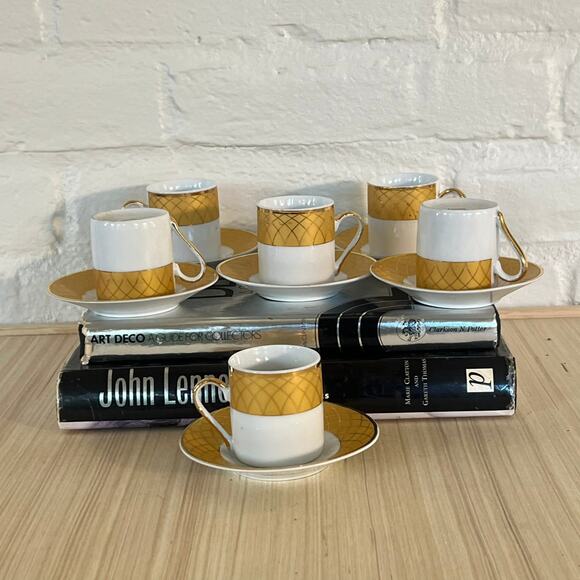 Yau Shing Demitasse Vintage Gold Accent Fine Porcelain Espresso Cup Set - Picture 8 of 8